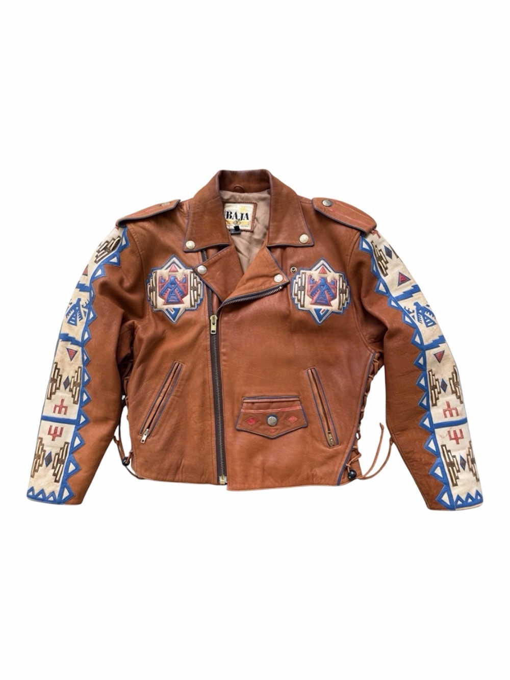 Vintage BAJA Trading Co Leather Jacket Southwestern Western Biker Men’s M